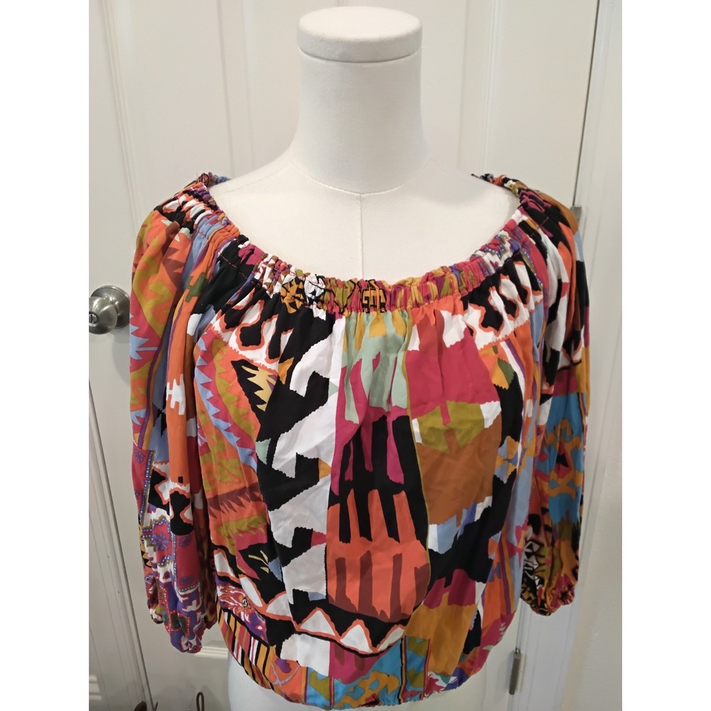 Christian Siriano New York Multi Color Geometric Peasant Blouse Small